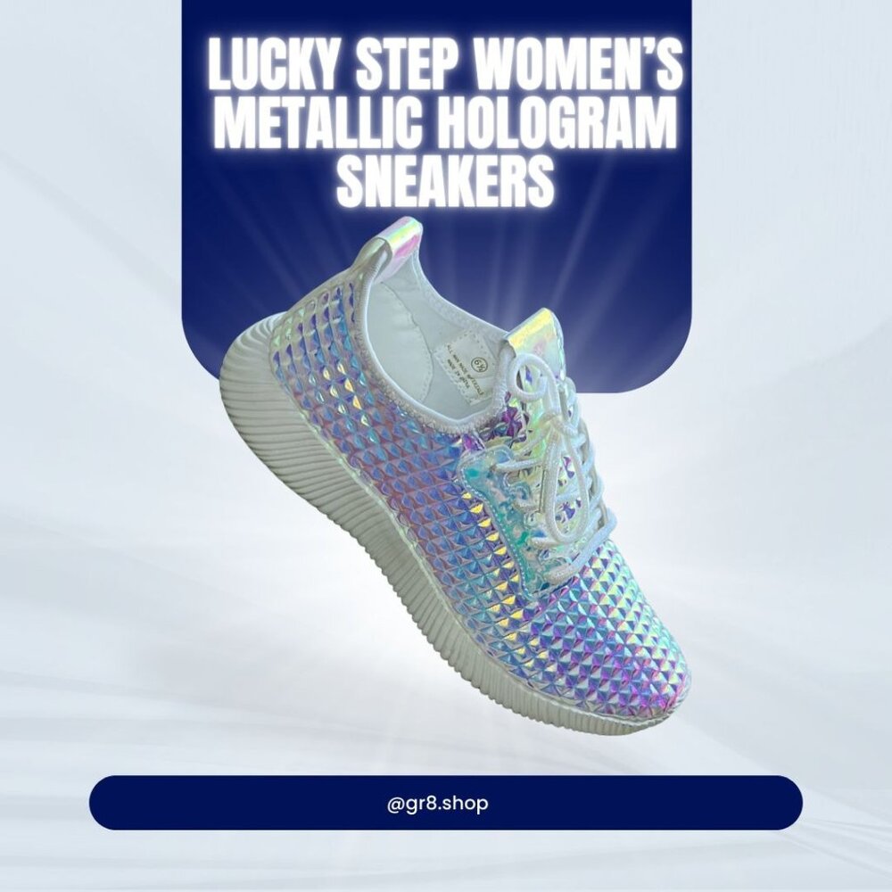 Lucky Step Women’s Metallic Hologram Sneakers Size 6.5 Geezy-7 Pink Iridescent